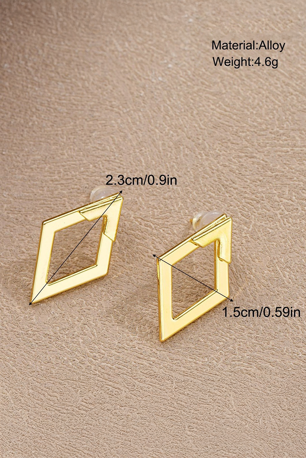 Gold Rhombus Shape Plated Alloy Stud Earrings: Gold / 100%Alloy