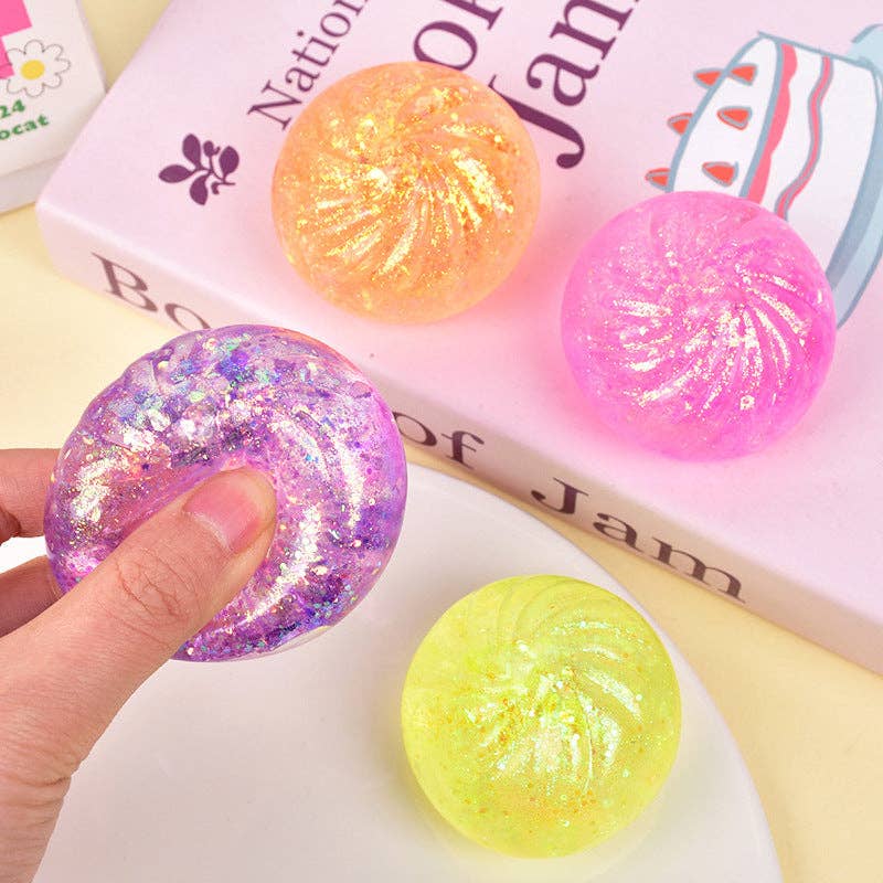 Glitter Squishy Dumpling Stress Ball Sensory Toy: Glitter Mini Dumpling + Steamer Basket