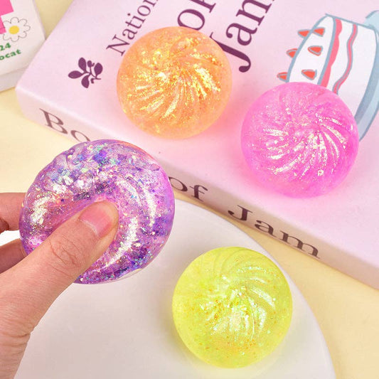 Glitter Squishy Dumpling Stress Ball Sensory Toy: Glitter Mini Dumpling + Steamer Basket