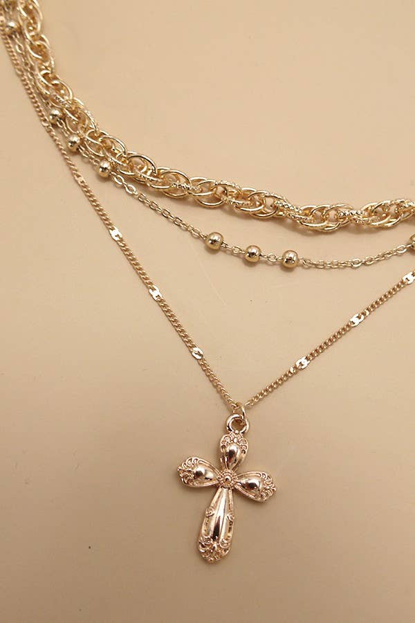 MULTILAYER CROSS PENDANT NECKLACE