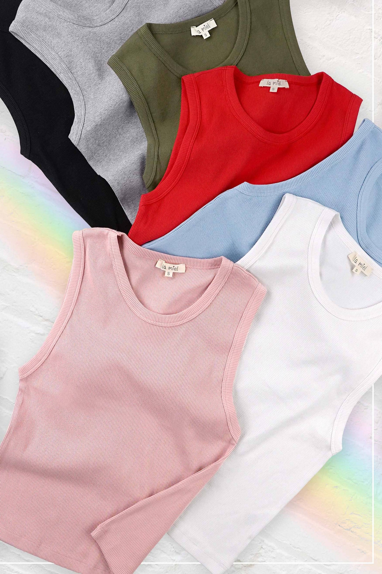 Stretchy Basic Ribbed Sleeveless Crew Neck Top: Blush