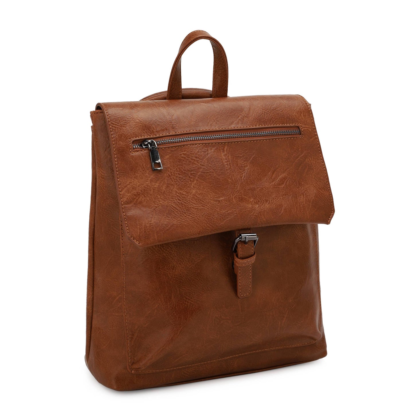Margot Distressed Vegan Leather Casual Convertible Backpack: Brown