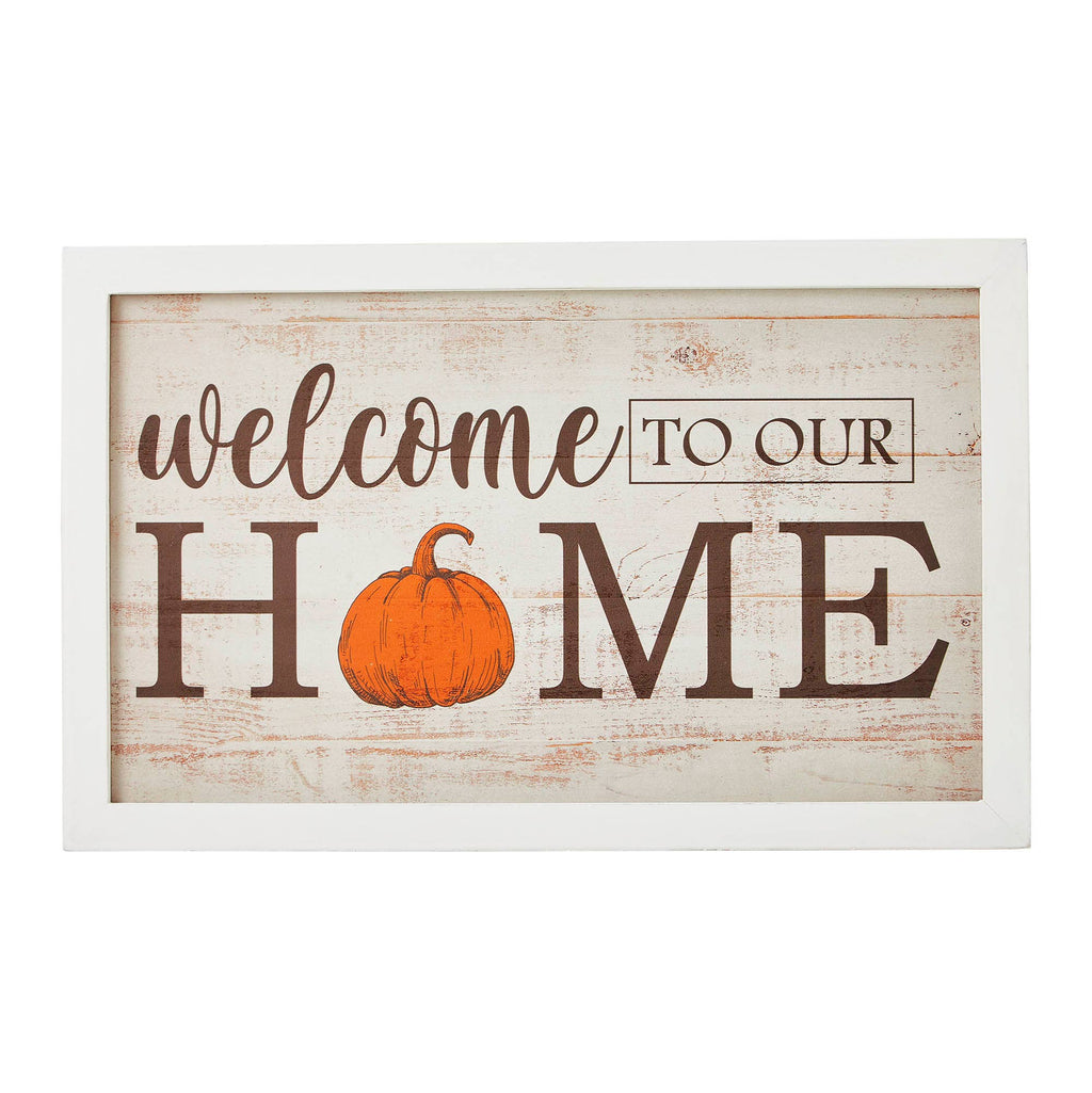 Farmhouse Welcome To Our Home Pumpkin Wall Sign 10x16