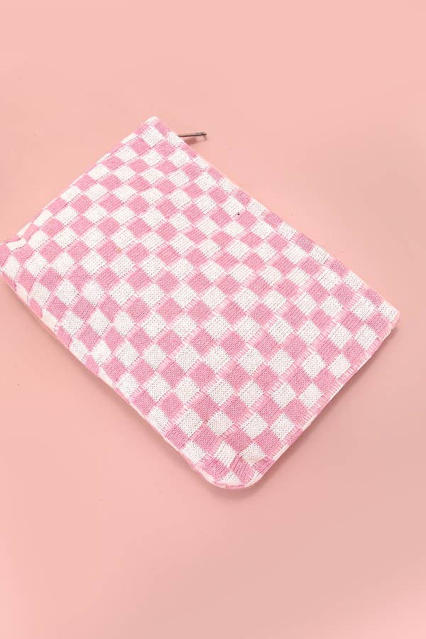 TRAVEL CHECKER MAKEUP COSMETIC POUCH BAG: Pink
