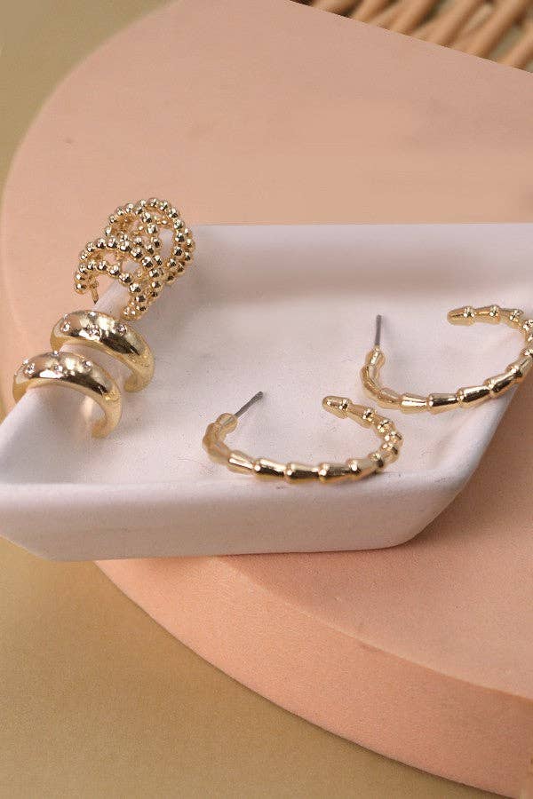 RHINESTONE MINI HOOP TRIO SET EARRINGS | 80E1427: GOLD