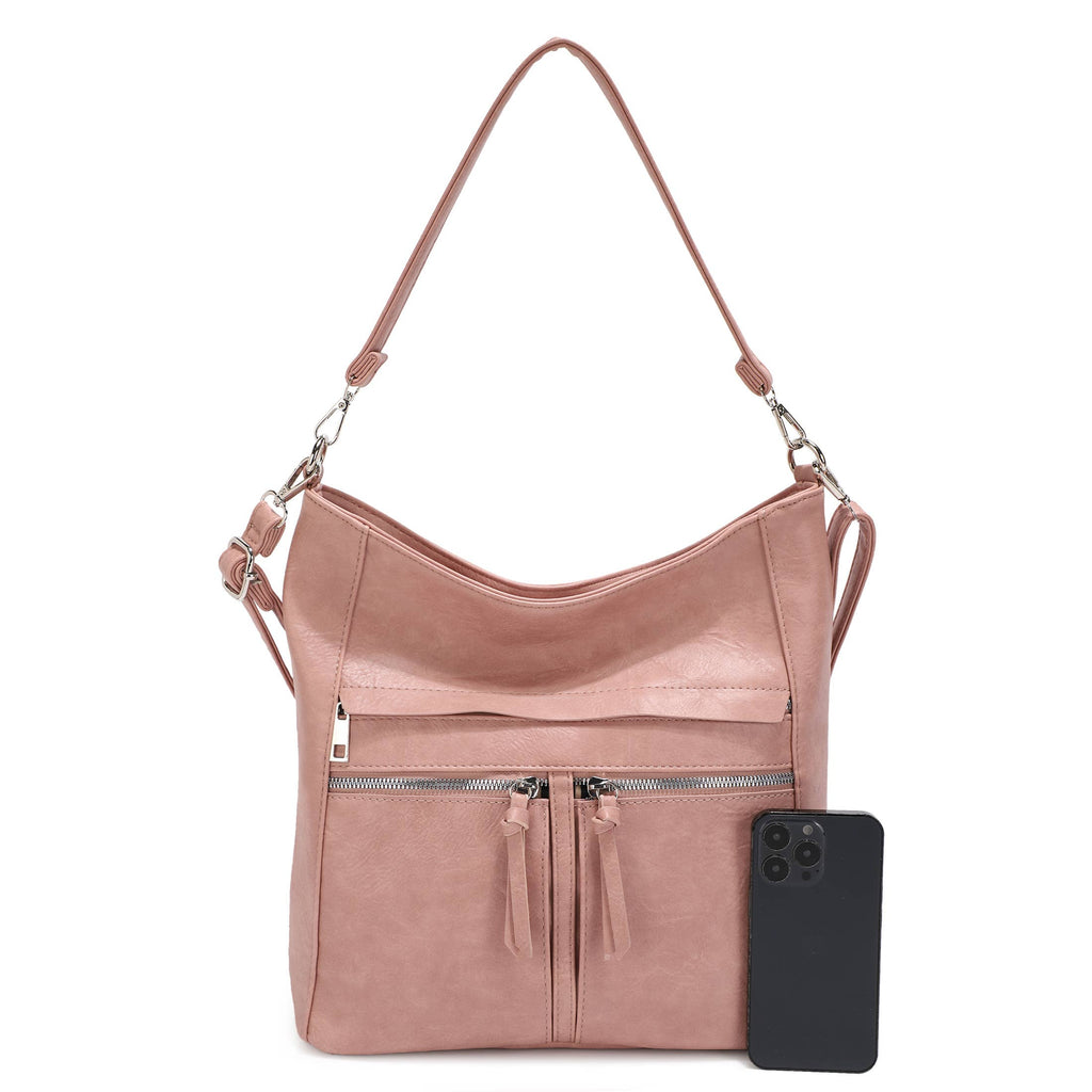 RAFAELLLA VEGAN LEATHER HOBO BAG: Pink
