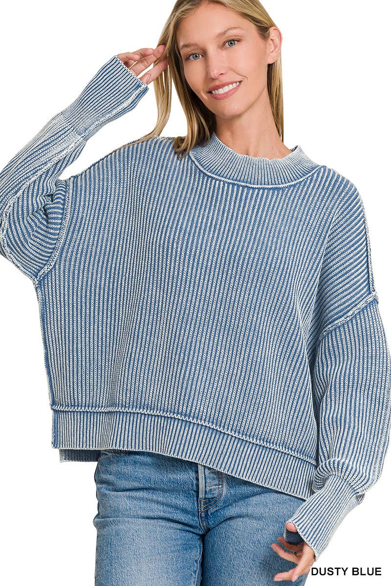 Mineral Washed Sweater : DUSTY BLUE