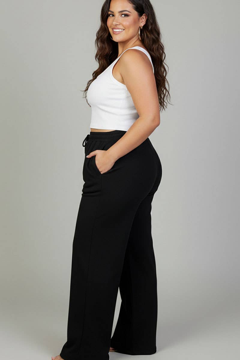 Plus Size Drawstring Waist Slant Pocket Sweatpants: BLACK