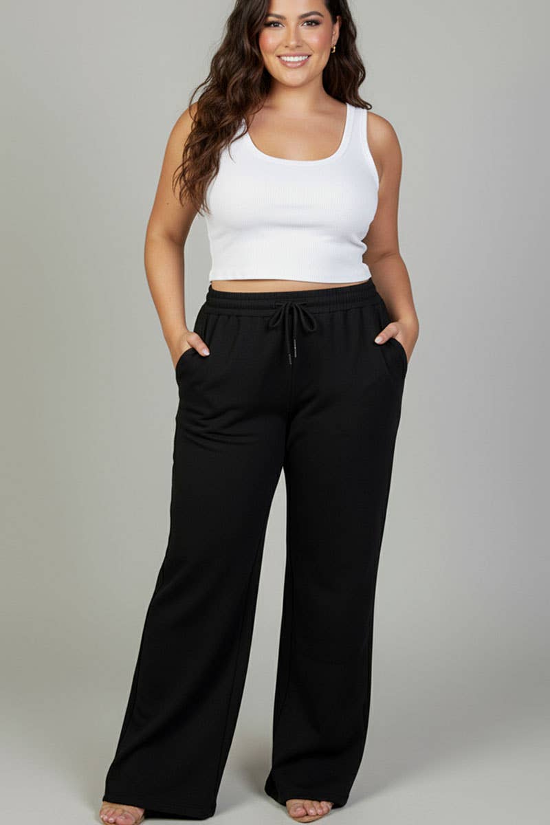 Plus Size Drawstring Waist Slant Pocket Sweatpants: BLACK