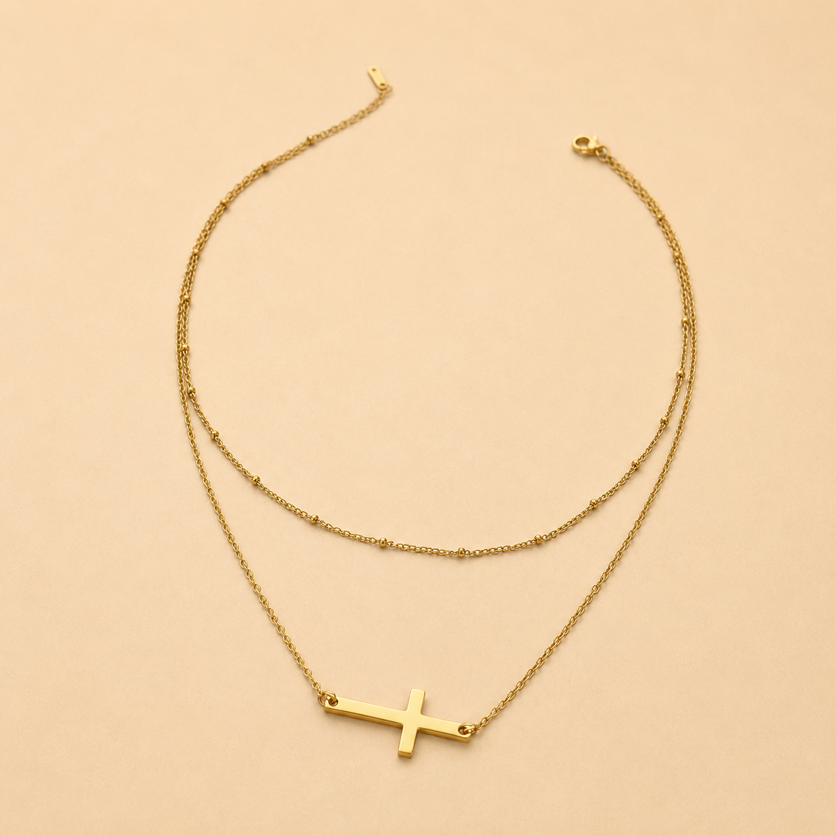 18K STAINLESS STEEL TARNISH FREE CROSS NECKLACE: GOLD