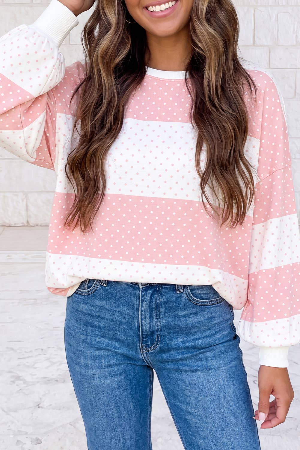Polka Dot Patchwork Long Sleeve Top
