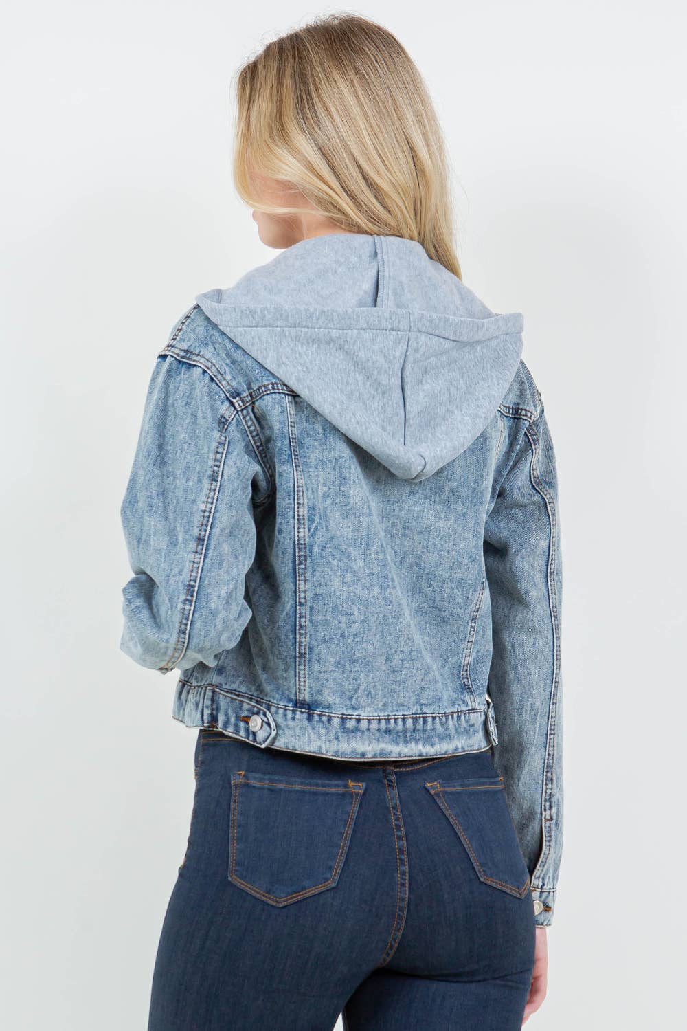 Classic Denim Jacket with Removable Knit Hood
