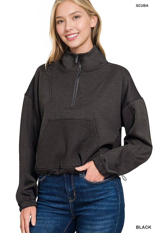 Scuba Half Zip Pullover Sweatshirt - BLACK