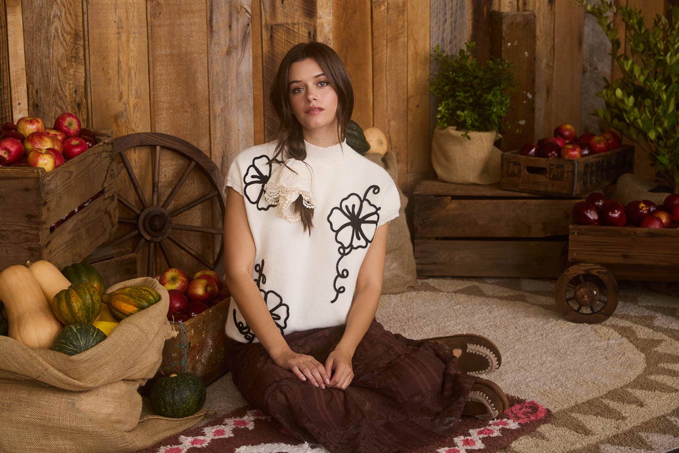MOCK NECK FLORAL SWEATER: CREAM