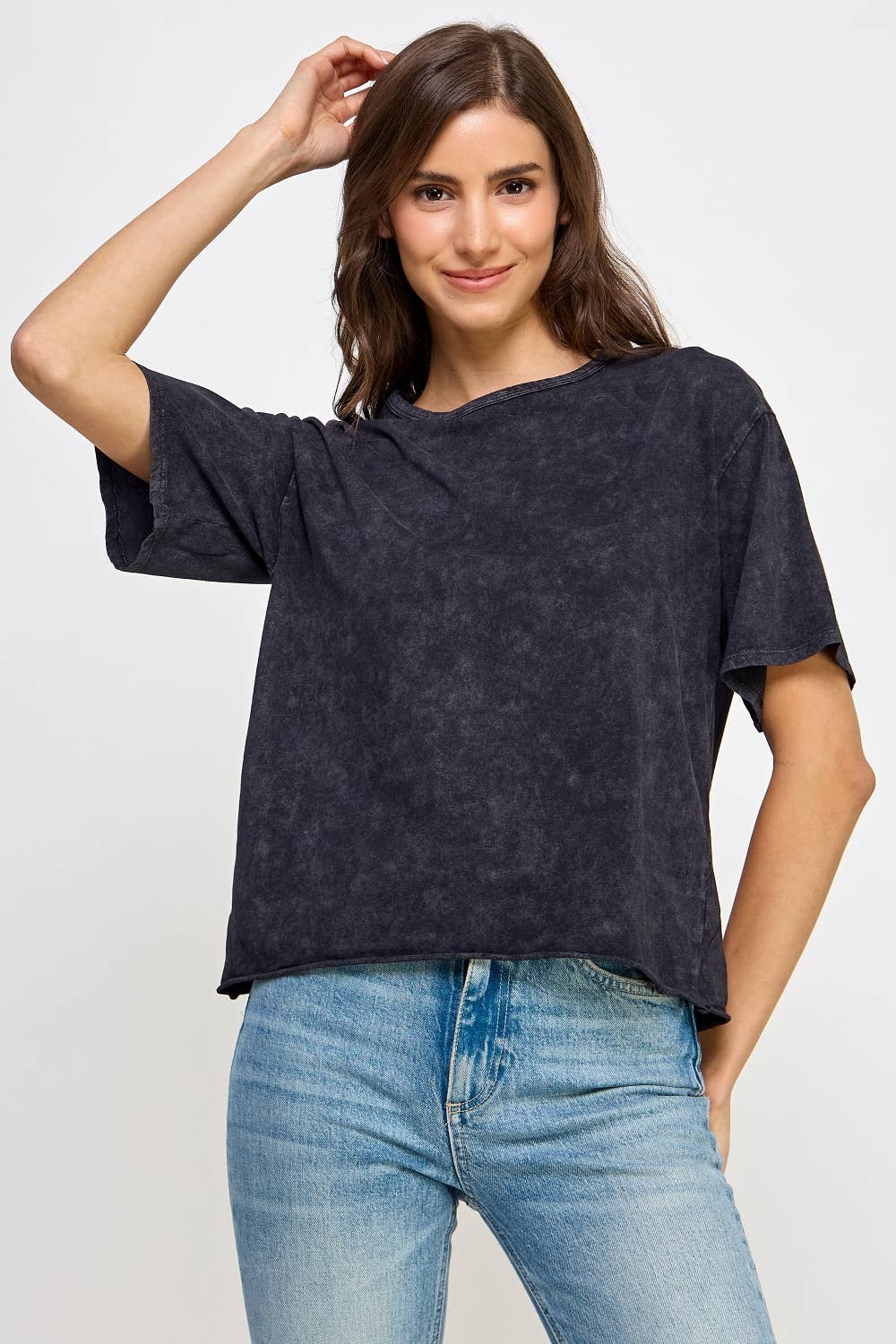 Blank Mineral Washed Long Cropped T-Shirt: VINTAGE BLACK