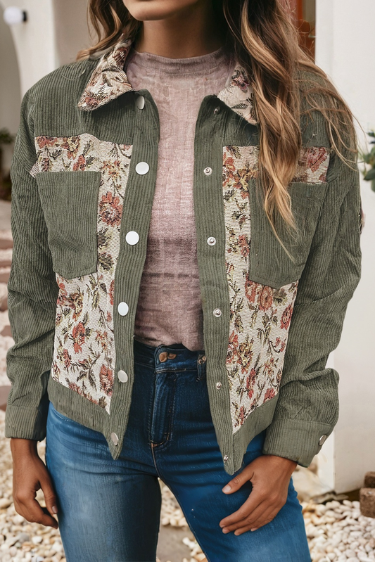 Retro Floral Patchwork Jacket: Sage Green