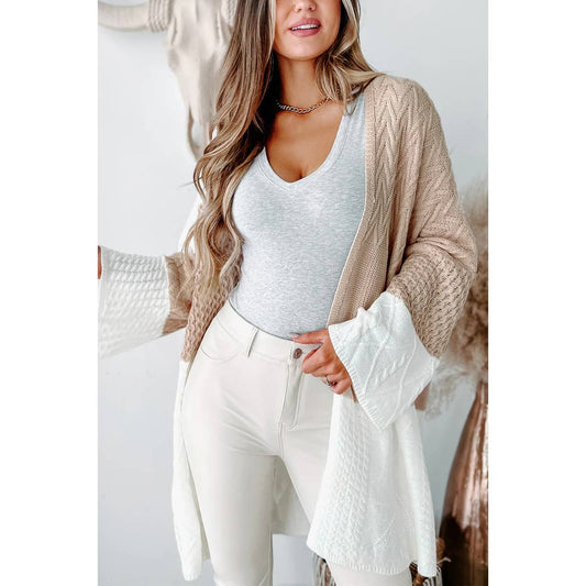 Color Block Knit Bell Sleeve Loose Cardigan