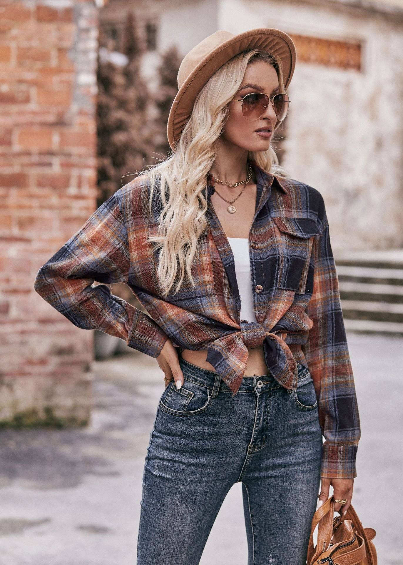 Oversized Loose Plaid Shirt: / L