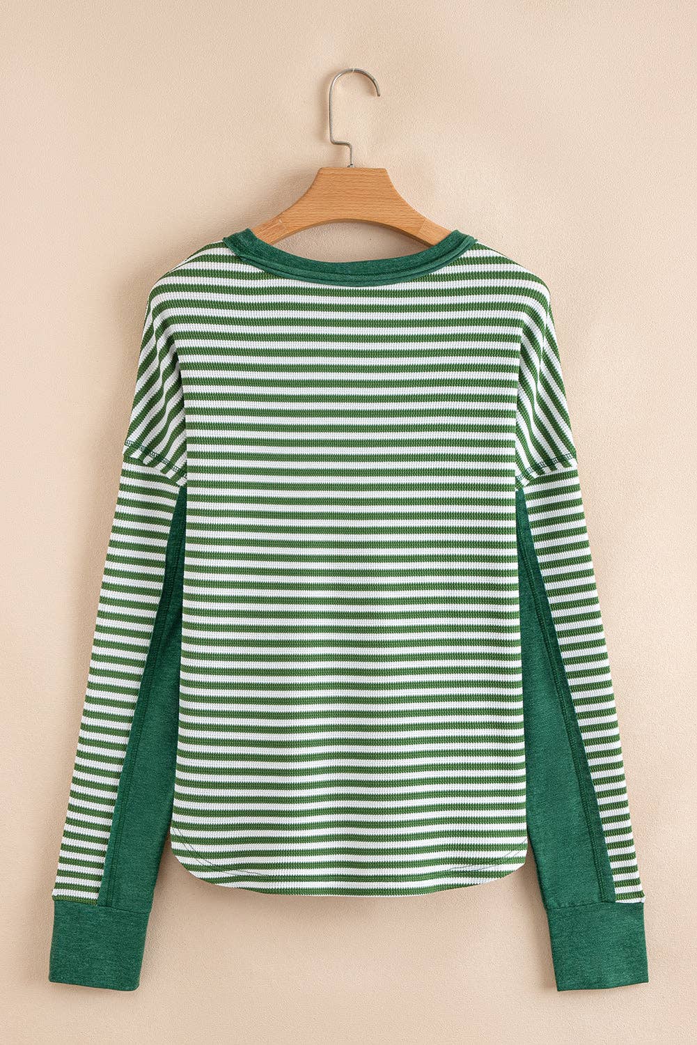Green Stripe Exposed Seam Patchwork  Thermal Top
