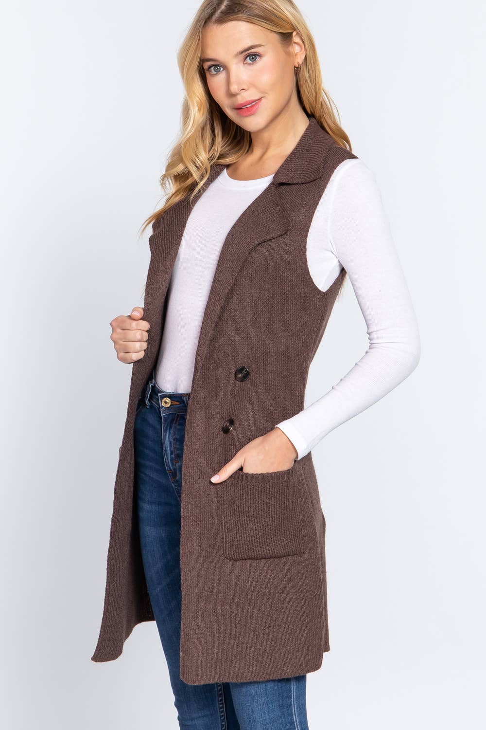 Sleeveless Notched Collar Sweater Vest