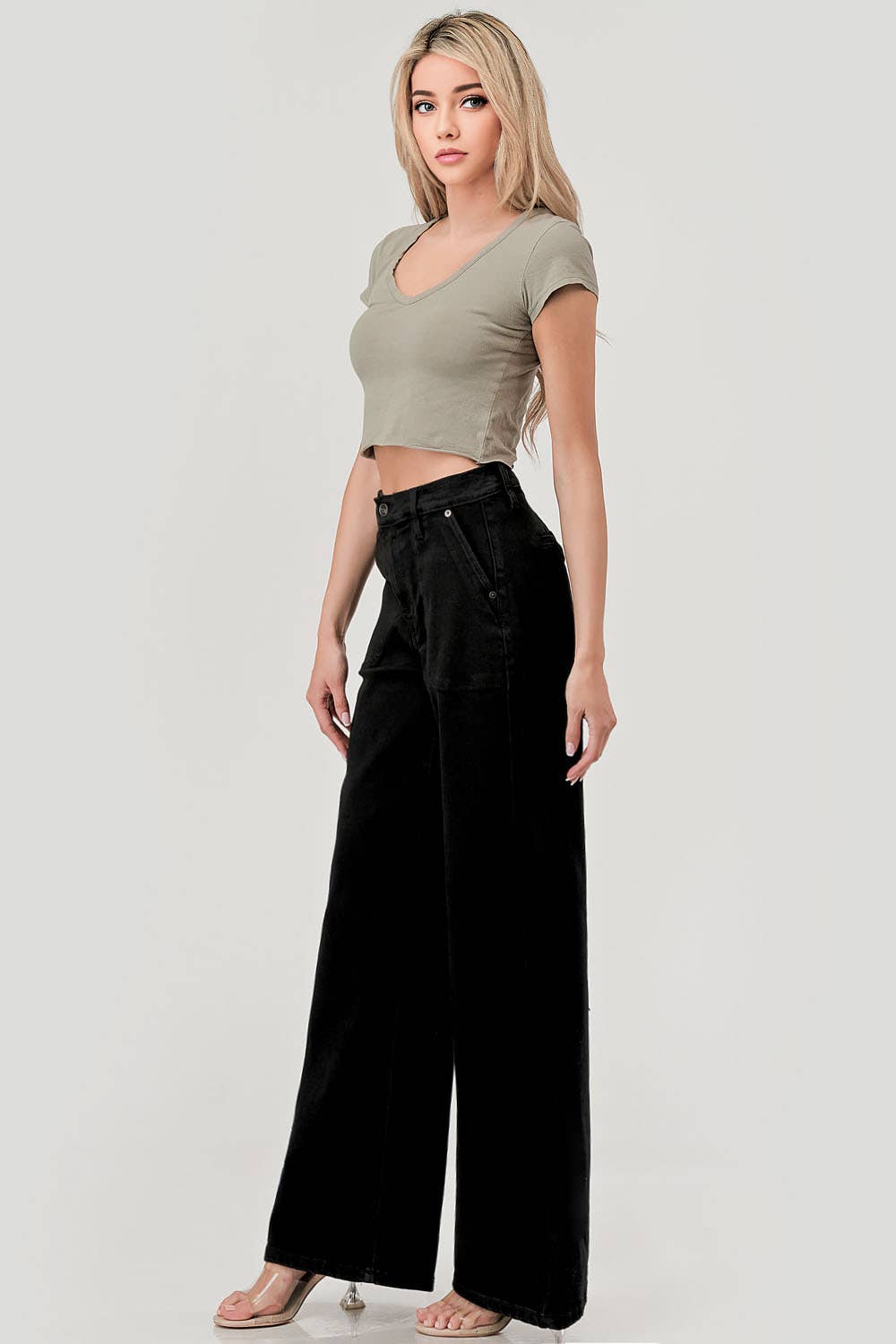 SLOUCHY WIDE LEG JEANS: Black