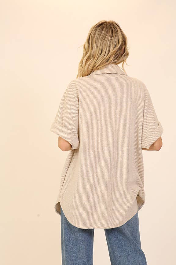 Brushed Waffle Button Down Jacket: Oatmeal