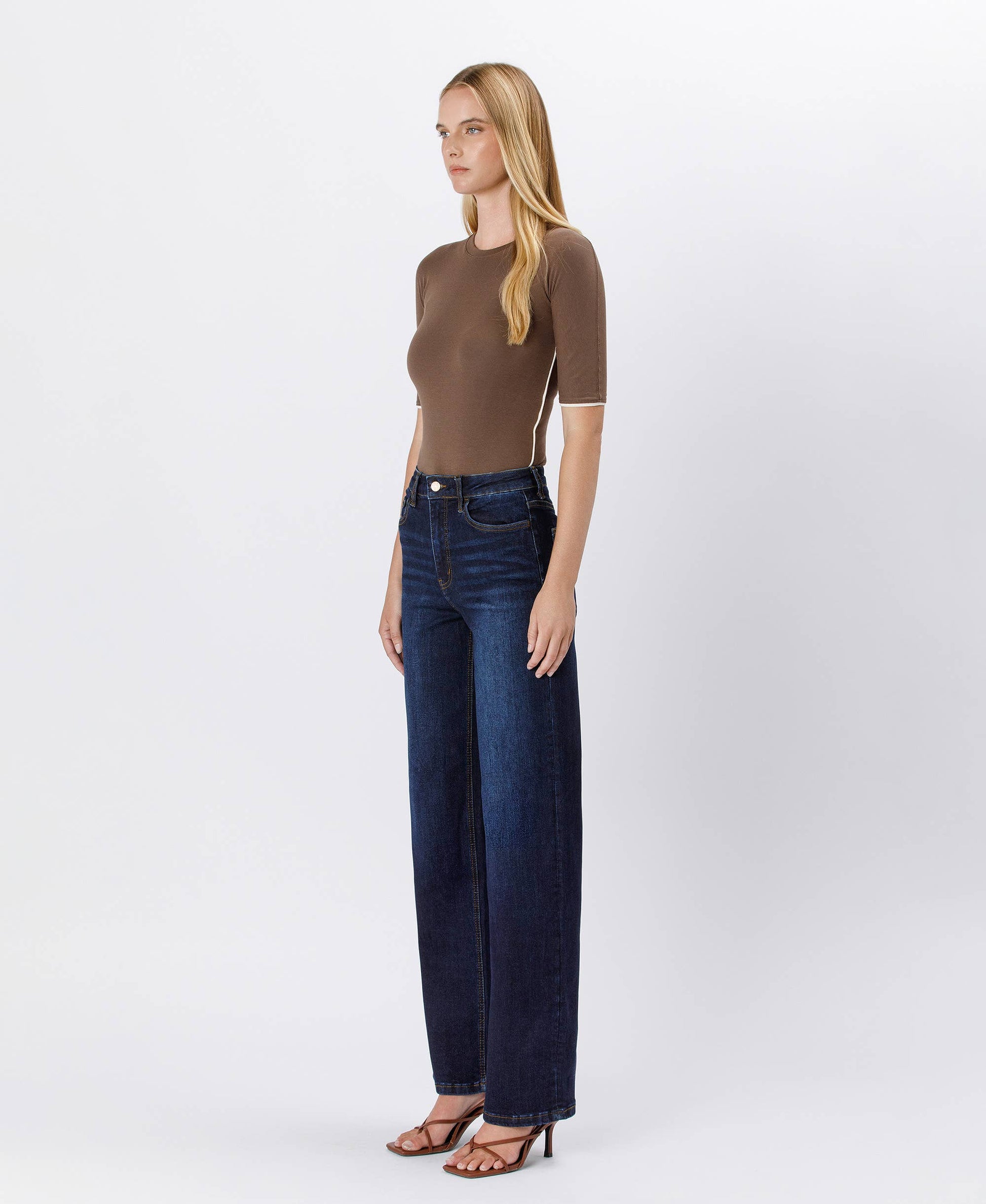 90'S VINTAGE SUPER HIGH RISE DARK WASH LOOSE JEANS