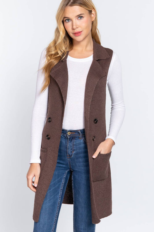 Sleeveless Notched Collar Sweater Vest