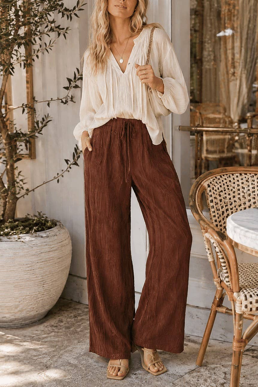 ELASTIC WAIST WIDE LEG DETAILED PANTS
