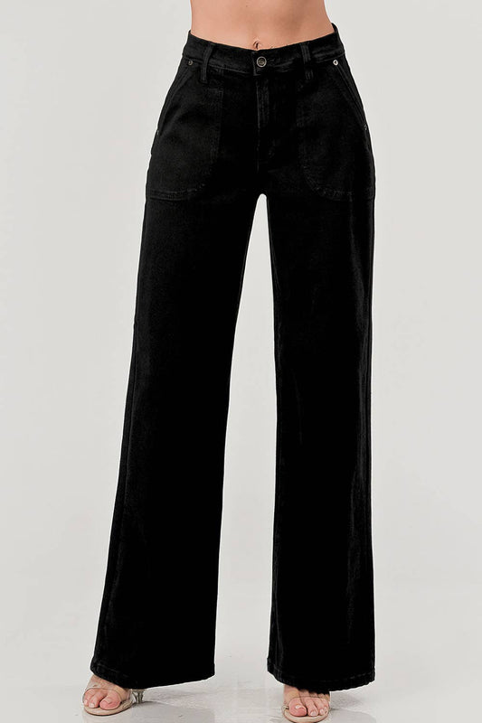 SLOUCHY WIDE LEG JEANS: Black