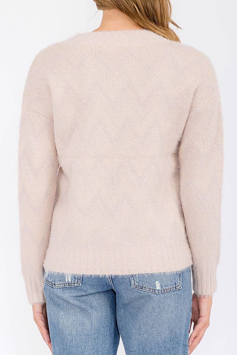SHIMMER DETAIL ROUND NECK PULLOVER SWEATER: MAUVE