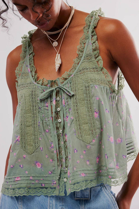 Lace Patchwork Camisole: Green