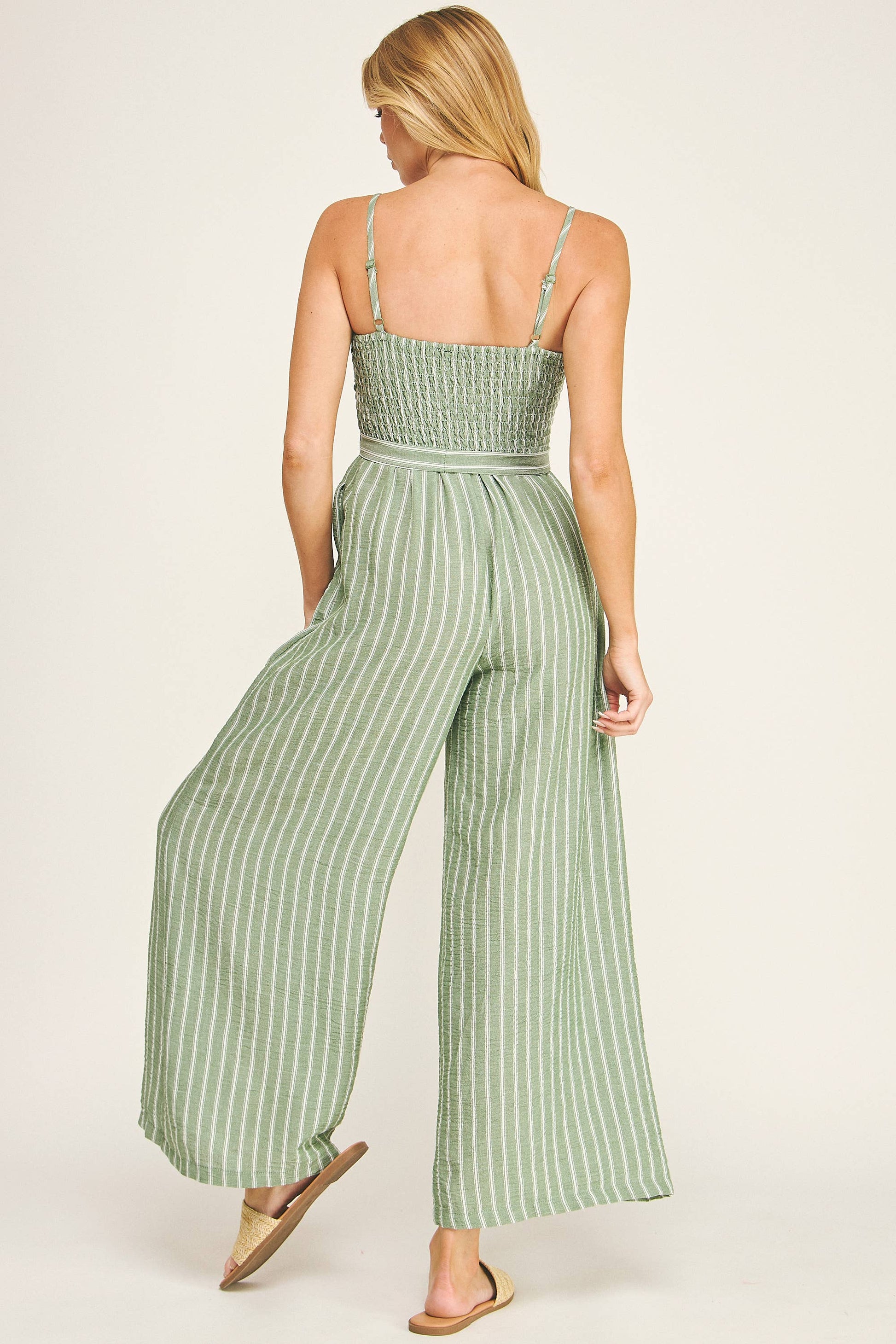 COASTAL STRIPE SMOCKED WIDE LEG JUMPSUIT