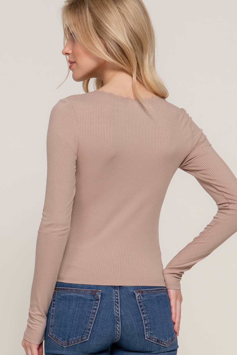 Scoop Neck with Lace Trim Rib Knit Top