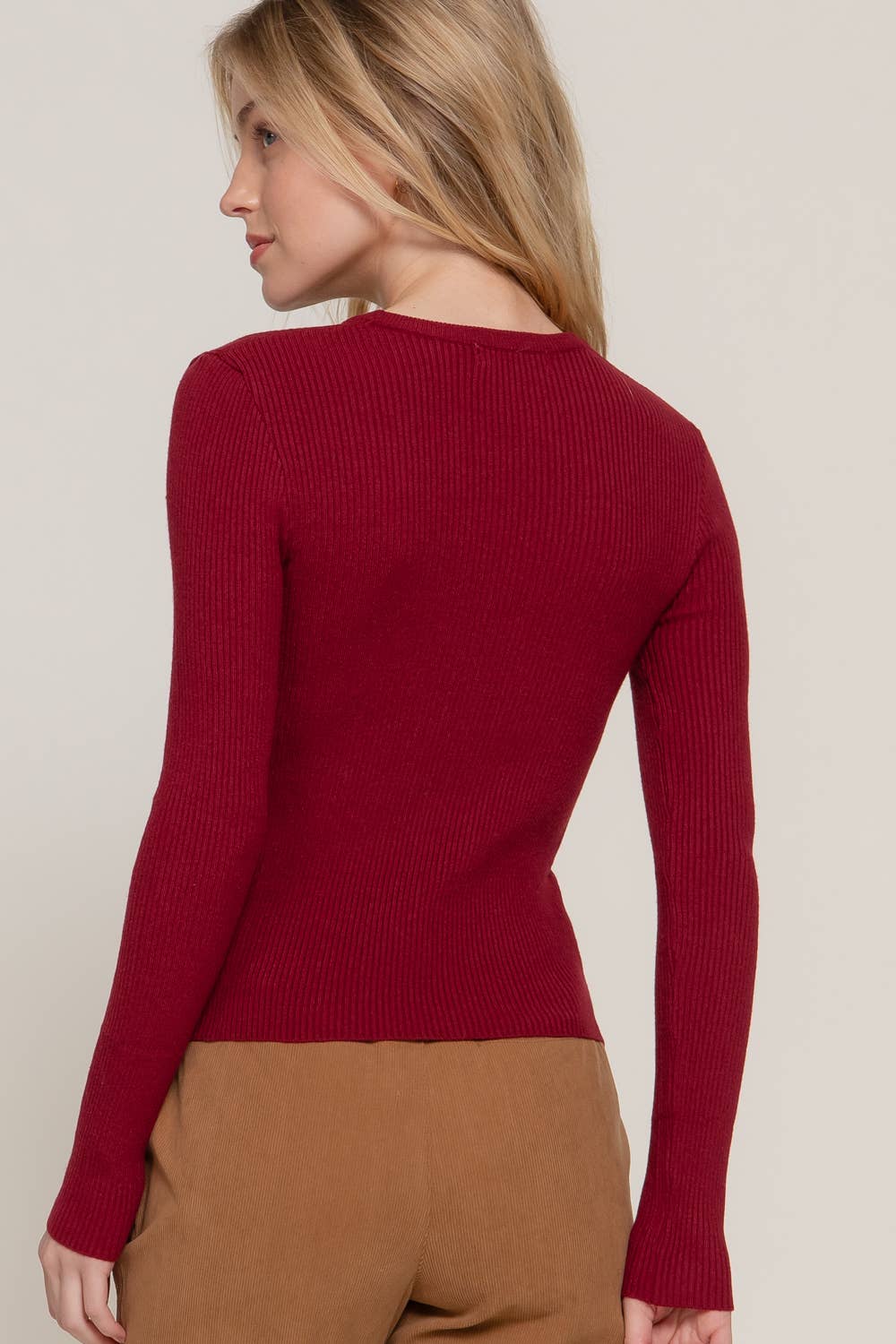 Long Sleeve Crew Neck Rib Sweater