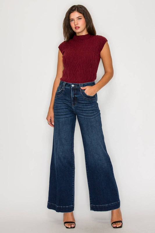 TUMMY CONTROL HIGH RISE A LINE WIDE LEG JEANS