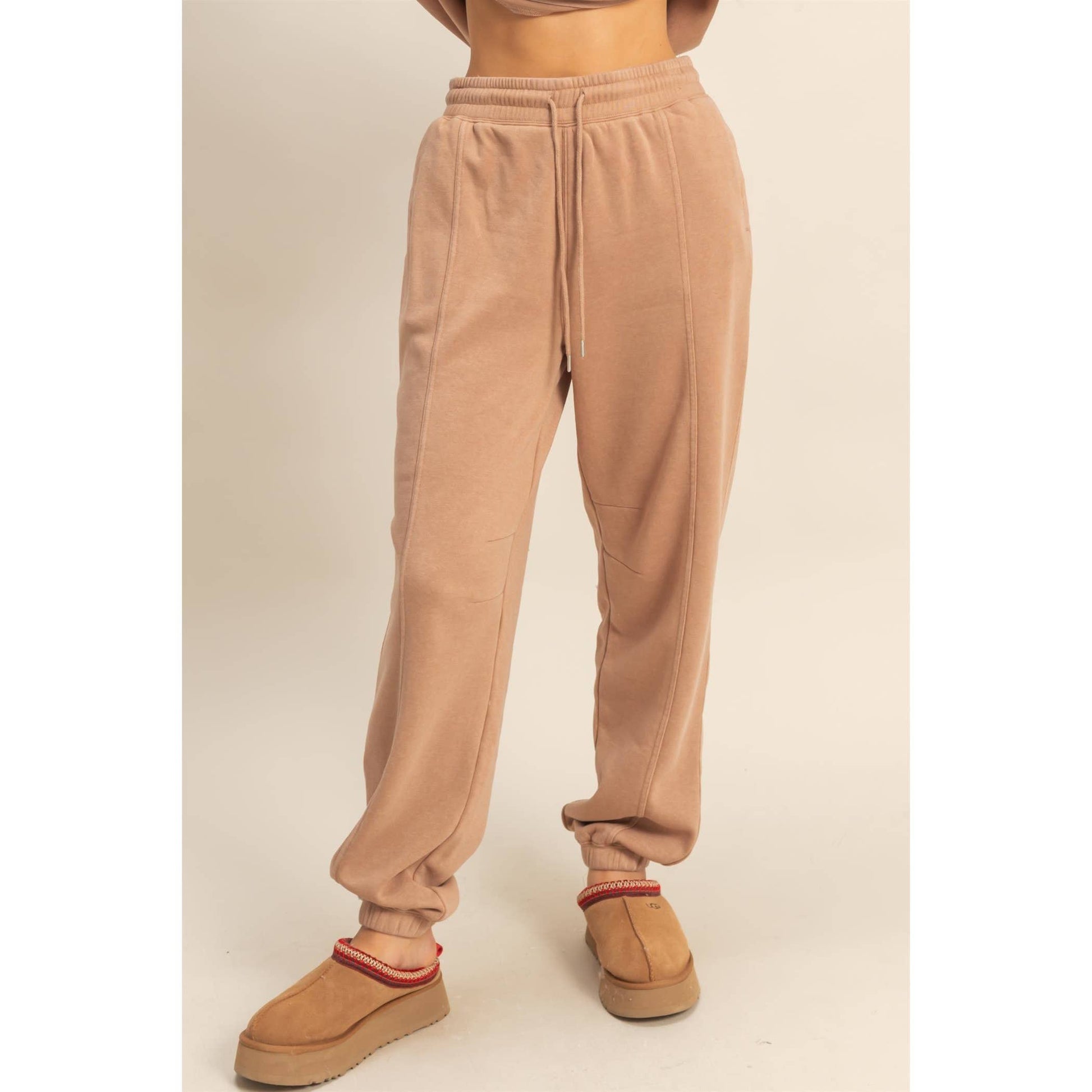 Drawstring Waist Ultra Comfy Sweatpants: DARK TAUPE