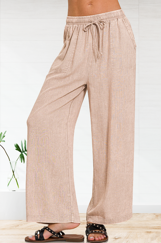 Linen Pants w/ drawstring: ASH MOCHA