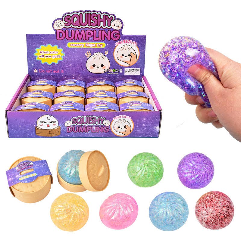 Glitter Squishy Dumpling Stress Ball Sensory Toy: Glitter Mini Dumpling + Steamer Basket