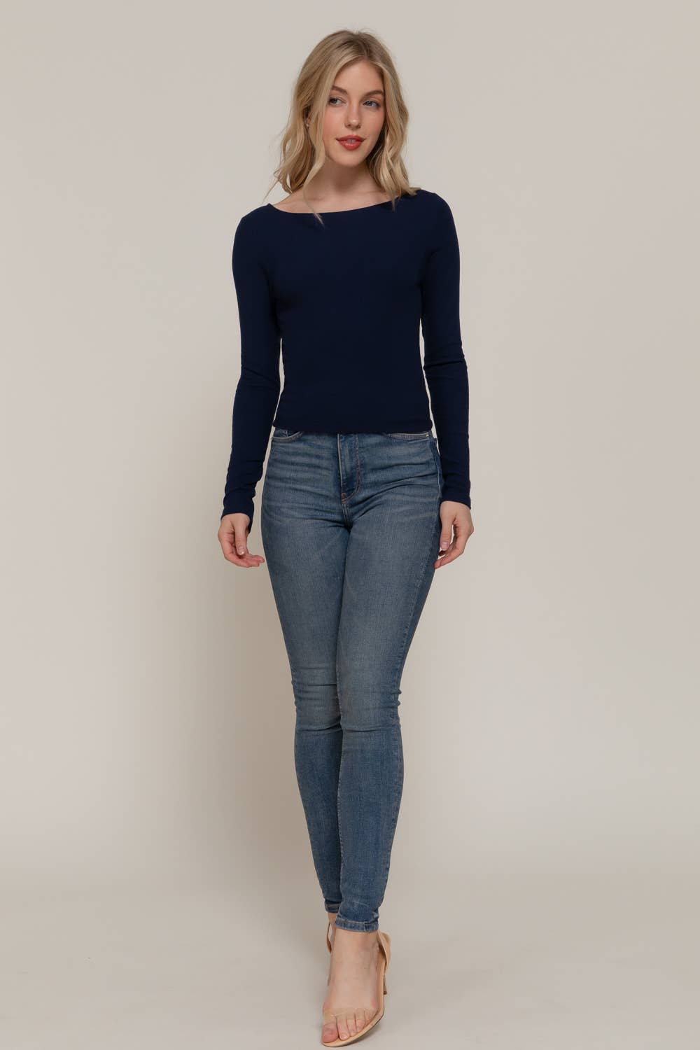 Boat Neck Brushed Rib Knit Top