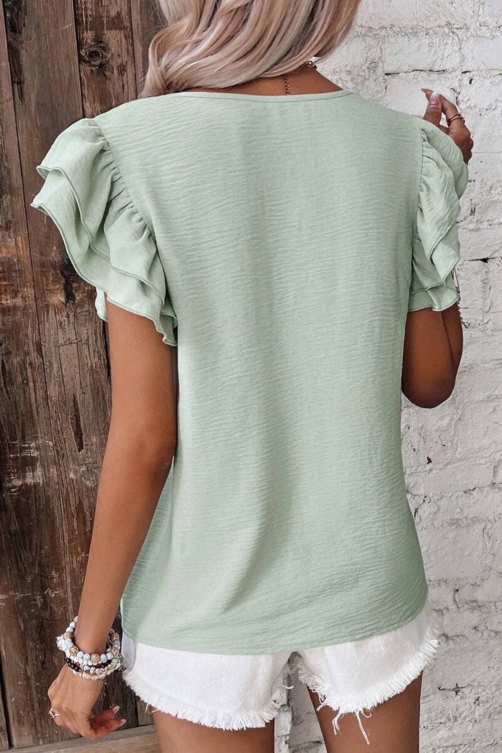 Ruffled Short Sleeve Casual Blouse