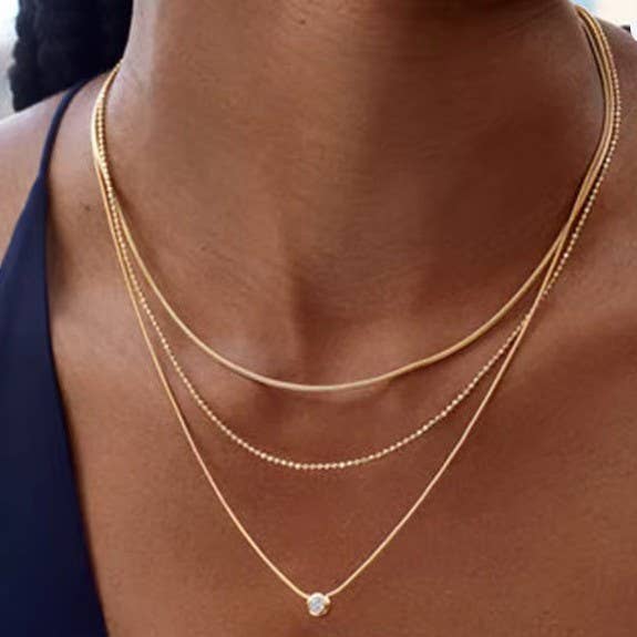 18K STAINLESS STEEL TARNISH FREE LAYERED NECKLACE: GOLD