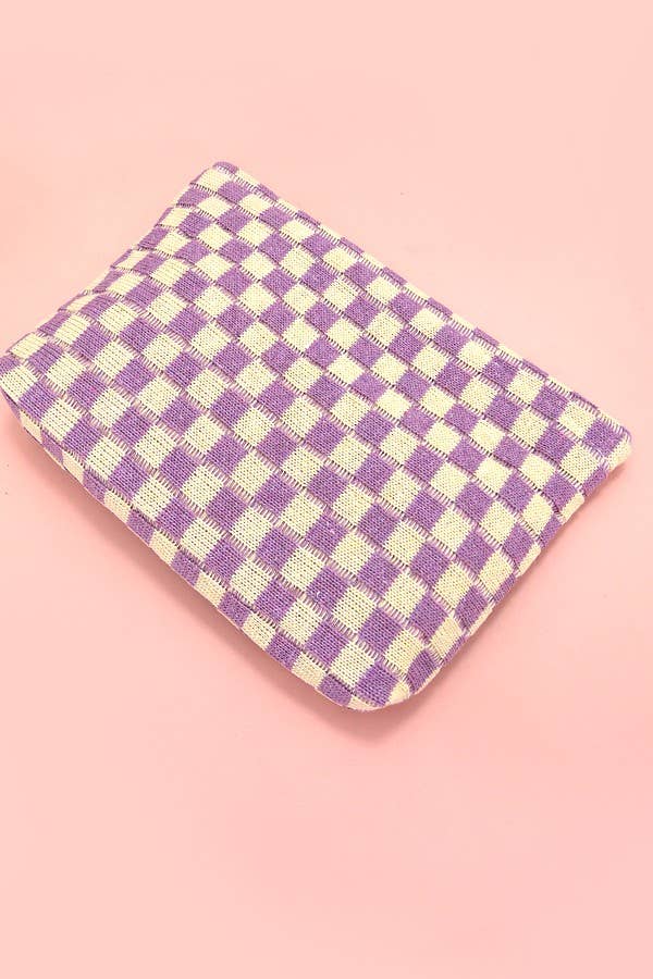 TRAVEL CHECKER MAKEUP COSMETIC POUCH BAG: LAVENDER