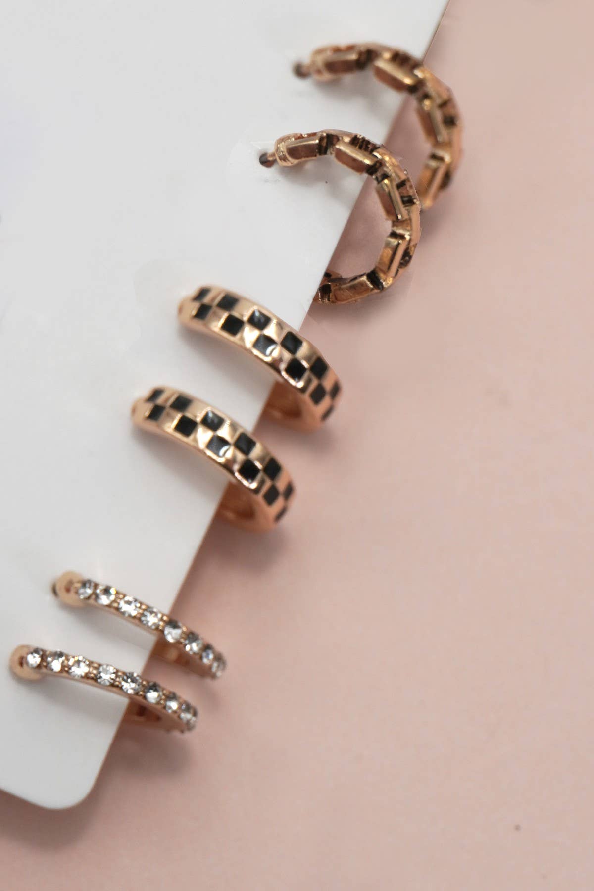 BAGUETTE STONE DOUBLE HOOP HUGGIE TRIO EARRINGS | 80E6906: GOLD