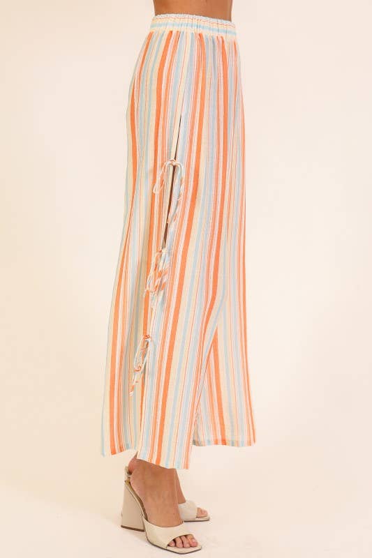 Sunset Stripe Tie-Side Wide Leg Pants