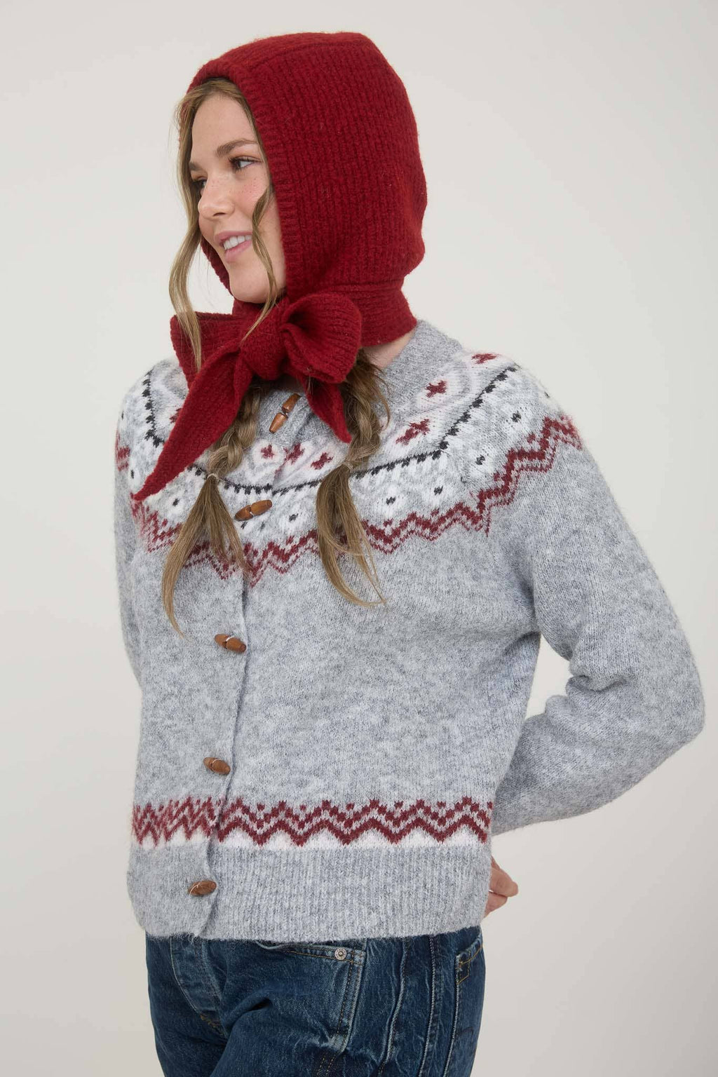 FAIRE ISLE TOGGLE BUTTON KNIT CARDIGAN SWEATER