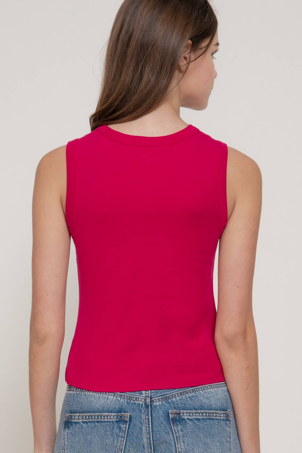 Crew Neck Button Down Tank Top