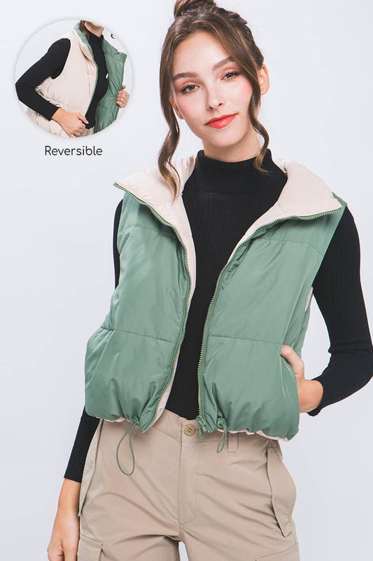 Reversible Puffer Vest: Olive