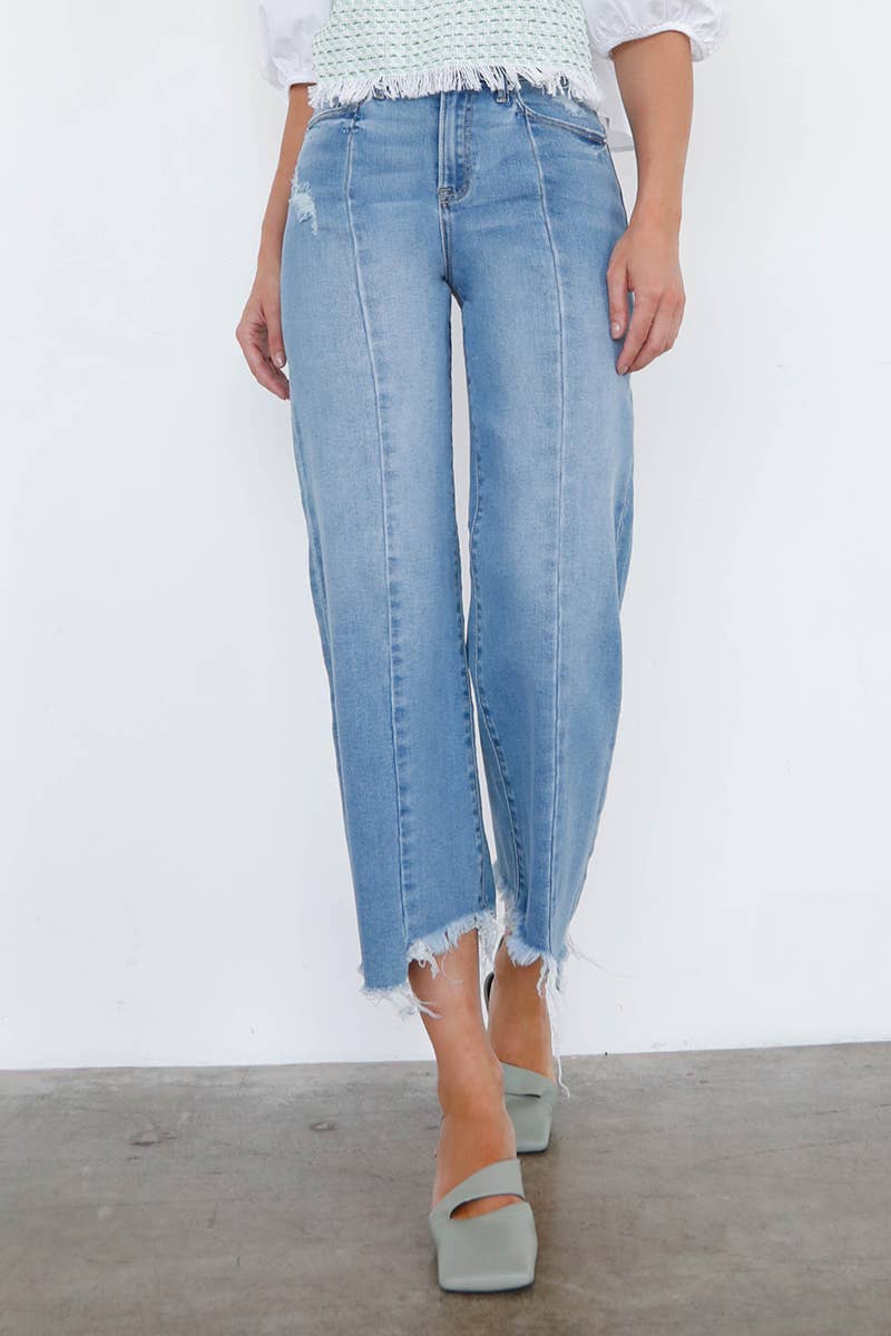 Uneven Raw Hem Crop Flare Jeans: