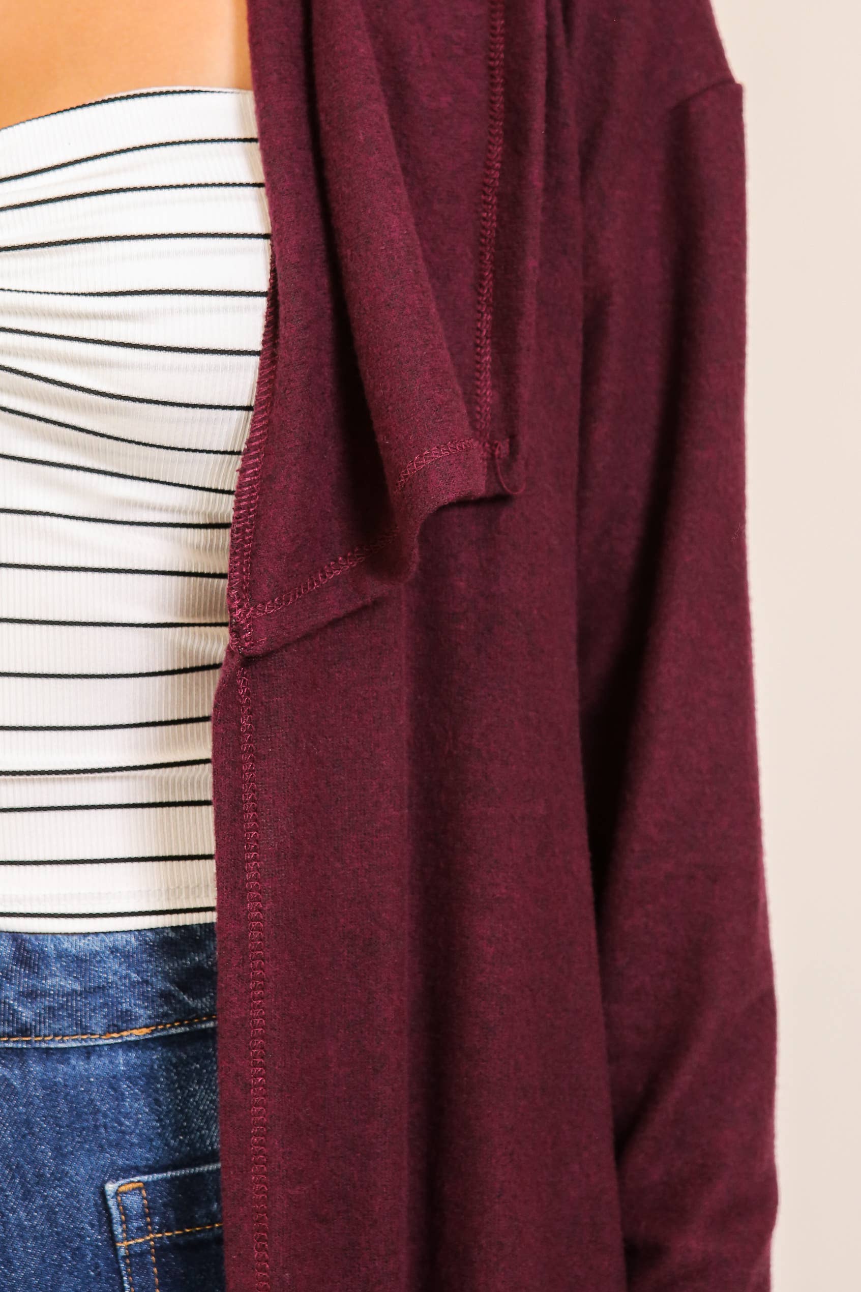 Cozy Open-Front Knit Cardigan: WINE